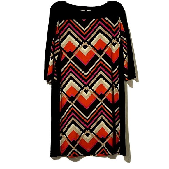 Banana Republic Womens Geometric Pattern Dress L Boatneck Autumn 3/4 Sleeve - Picture 1 of 8
